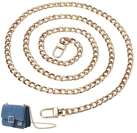 jwtyu Taschenkette 120cm Taschenkette Gold Metall Handtaschenketten | Taschenkette Ersatzkette für Flacher Kettenrieme Umhängetasche Schulterriemen Geldbörse Taschenkette Gold Hochwertig