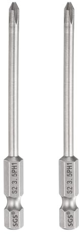 sourcing map 2pcs #1 Phillips Screwdriver Bit PH1 1/4 Hex Shank 3.15 (80mm) Long 3.5mm Rod Magnetic Cross Head Drill Bits S2 Steel Industrial Screw Driver for Electric Power Tools, Gray