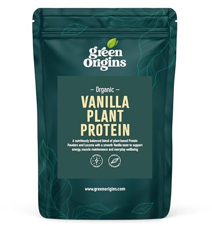Green Origins Organic Vanilla Plant Protein Powder with Ginger | 63% Protein |10 Servings, 300g | Vegan, Dairy Free, Gluten Free, No Added Sugar