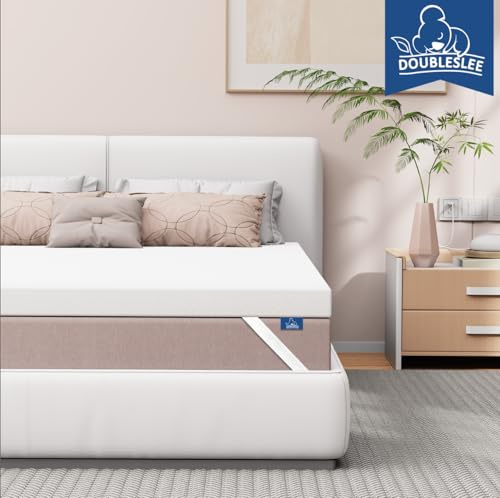 Doubleslee 4 Inch Memory Foam Mattress Topper Double Bed Thick 135x190x10cm | Gel-Infused Cooling Orthopedic Double Mattress Topper for Back Pain Relief, Think With Elastic Straps & Washable Cover