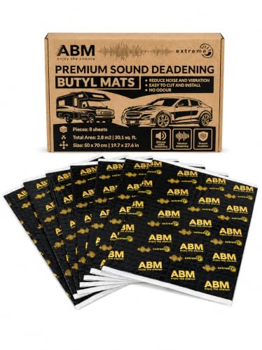 ABM Extreme Tapis insonorisant en butyle 2,0 mm | 50 x 70 cm (8 feuilles = 2,8 m²) | Isolation phonique et thermique pour voitures, camionnettes, camping-cars