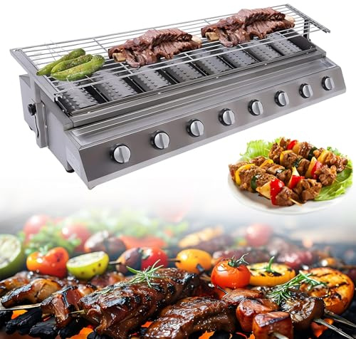 CIELOBLOEN Petrol Gas Grill & Barbecue mit 8 Brennern – Edelstahl Tischmodell, Deckel und Drehspieß Optional, Perfekt für Terrasse und Garten