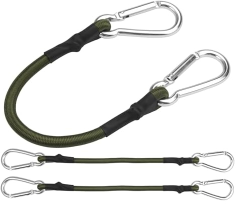 3 Stück Spanngummi mit Haken, 30/60 cm, 8 mm Expanderseile mit Schnalle | 3 grüne Spanngummis mit Metallhaken, 8 mm stark: 2 × 30 cm und 1 × 60 cm; mit Schnalle für Zelte, Markisen und Gepäck.