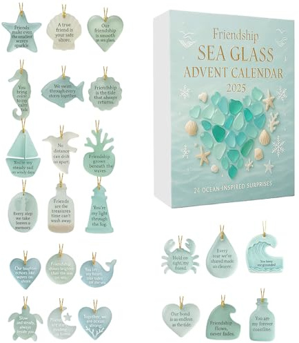 24 Days Sea Glass Advent Calendar, 2D Acrylic Sea Glass Christmas Tree Christmas Decoration Crafts, Warm & Bless Ornaments for Family