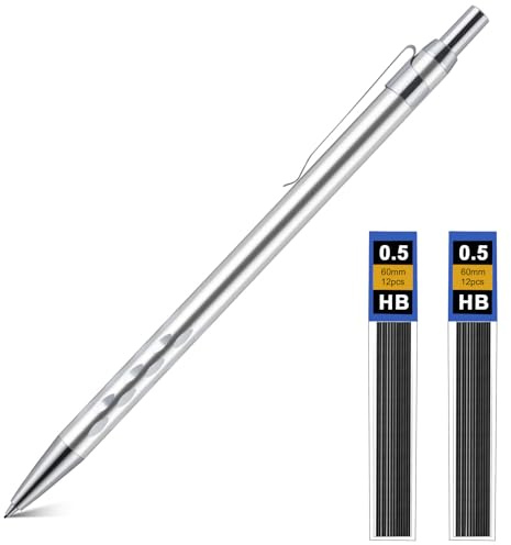 AOOSU Porte-Mine Métal, Crayon Mécanique Métal 0,5mm avec 2 Recharges HB | pour Enfant étudiant Dessin Esquisse Illustration Architecture écriture