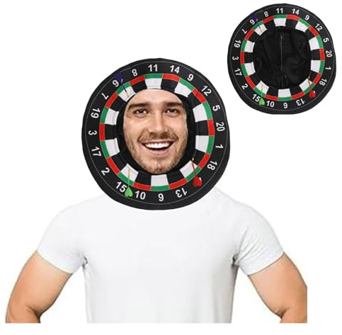 Dartscheiben-Hut für Erwachsene, 35 cm, Bullseye-Thema, Sport-Fan, Dartscheibe, Halloween-Kostüm, Cosplay, Junggesellenabschied, Kopfbedeckung, Uni, Kostümzubehör für Männer und Frauen (Schwarz, 33cm)