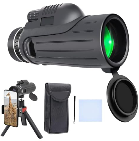 80x100 HD Monocular Telescope for Smartphone with Tripod & Phone Holder - High Magnification BAK4 Prism Lens, Waterproof Compact Design for Bird Watching/Hiking/Hunting/Stargazing/Outdoor (Black)