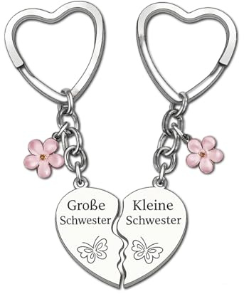 Schwester Geschenk, Geschenk Schwester Geburtstag, Geschenk für Schwester Schlüsselanhänger 1 Paar mit Herz Anhänger, Geschenke für Schwester Sisters Sister Schwesterherz für Große Kleine Schwester