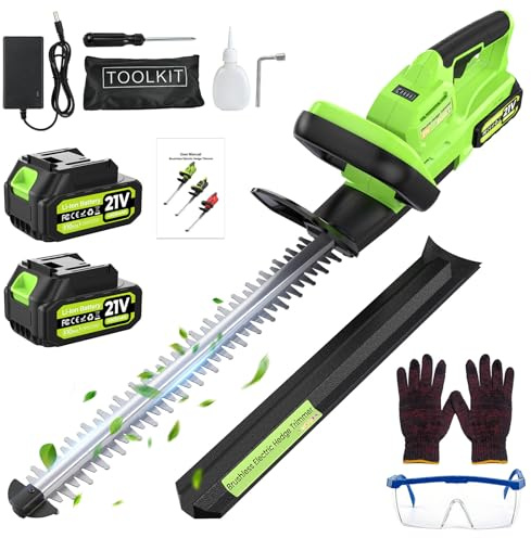 Akku-Heckenschere 50 cm mit 2× 4000 mAh Akku & Ladegerät, Bürstenloser Motor, Kompatibel mit Makita 18V Akku, 180° Drehbarer Griff, Kabellose Heckenschere für Garten & Hecken