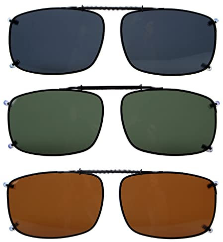 Eyekepper 3er-Pack Polarisierende Clip-On Sonnenbrille, Modern, Unisex-Erwachsene, Schwarz, Metallrahmen, Glasgläser, UV 400 Schutz, Kratzfest beschichtet, 57 × 39 mm