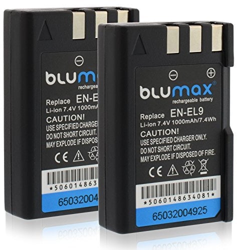 2 batterie sostitutive Blumax, per Nikon con batterie EN-EL9, EN-EL9e, EN-EL9a, da 1000 mAh, compatibili con Nikon D40, D40X, D60, D3000, D5000