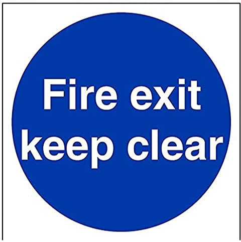 V Safety Fire Exit Keep Clear Mandatory Sign - 200mm x 200mm - 1mm Rigid Plastic
