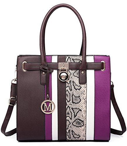 Miss Lulu Damen Schultertasche Henkeltasche Shopper Handtasche Umhängetasche Tote Bag für Frauen PU Leder L Lila