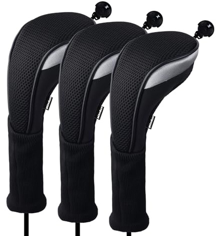 Andux 3pcs/Pack Long Neck Golf Hybrid Club Head Covers Dial No. Tag CTMT-02 Black