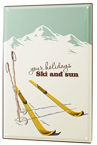 Blechschild Vintage Retro Metallschild Wandschild Blech Poster Retro Ski Urlaub