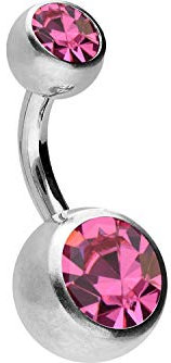 PIERCINGLINE Piercing de ombligo de acero quirúrgico de 2 cristales - Bananabell Piercing en color plata | Color cristal rosa