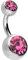 PIERCINGLINE Piercing de ombligo de acero quirúrgico de 2 cristales - Bananabell Piercing en color plata | Color cristal rosa