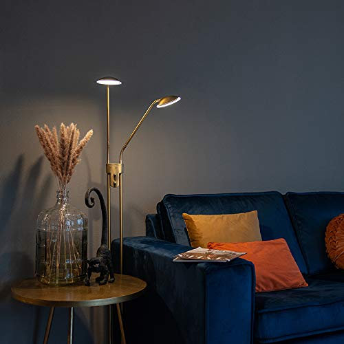 QAZQA - Moderne Stehleuchte mit Leseleuchte I Stehlampe I Standleuchte I Lampe I Leuchte Bronze mit Leselampe inkl. LED - Eva Dimmer I Dimmbar I Wohnzimmer I Schlafzimmer - Stahl Länglich - I (nicht a