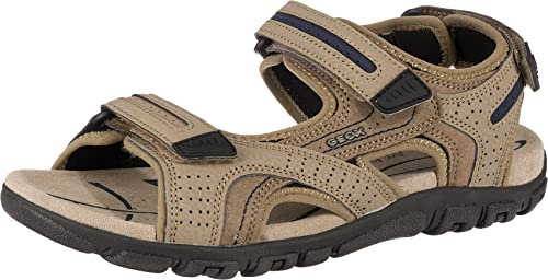 Geox Uomo Sandal Strada D, Sandali Uomo, Beige Blu Sand Navy, 45 EU