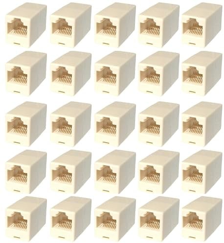 rhinocables Cat5e RJ45 Coupler, Female to Female Ethernet Coupler and Joiner for Internet Cable Leads, Cat5 Ethernet Connector to Join Cables (25)