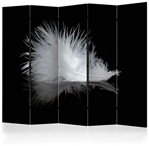 decomonkey Paravent Raumteiler Innen Feder 225x172 cm 5 Teilig Einseitig Room Divider Wall Raumteiler Stehend Trennwand Sichtschutz Spanische Wand Sichtschutzwand Wohnzimmer Holz