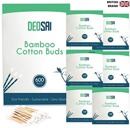 600 hochwertige Bambus-Baumwoll-Wattestäbchen | 100% biologisch abbaubare und plastikfreie Ohrstöpsel aus Baumwolle | tolle Alternative zu Plastik-Wattestäbchen/Wattestäbchen/Ohrstöpseln