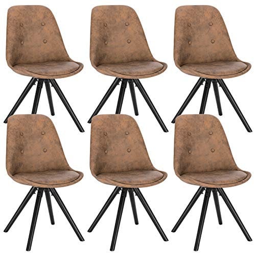 WOLTU Esszimmerstühle 6er Set, Küchenstuhl, Skandinavisch Design, schminktisch Stuhl, Loungesessel, Polsterstuhl, Retro Design Gepolsterter Stuhl, Sitzfläche aus Stoffbezug, Dunkelbraun, BH268dbr-6