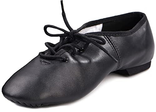 DANCEYOU Jazzschuhe – Feines Leder, Schnürsenkel, Geteilte Sohle – Tanzschuhe für Jugendliche und Erwachsene – Schwarz – Herstellergröße 43 / EU 42