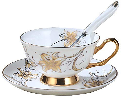 FBSHOP(TM) Ensemble tasse et soucoupe coupelle de style européen, tasse à thé en porcelaine avec soucoupe et cuillère, pour petit déjeuner, maison, cuisine