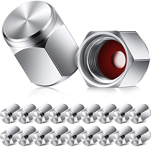 Frienda 20 Pcs Brass Tire Valve Stem Caps, Hexagon Dustproof Covers, Silver