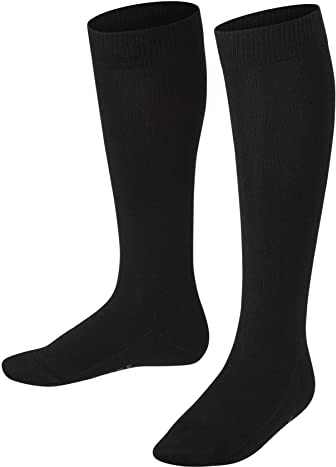 FALKE Unisex Kinder Kniestrümpfe Family K Kh nachhaltige Baumwolle lang einfarbig 1 Paar, Schwarz Black 3000, 23-26