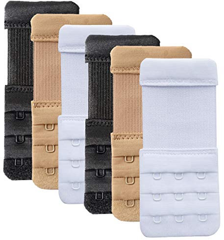 6 Pieces Bra Extenders 3 Hook 3 Row Soft and Comfortable Bra Strap Extender Extensions (6 PCS Assorted, 3 Hook 1/2 inch)