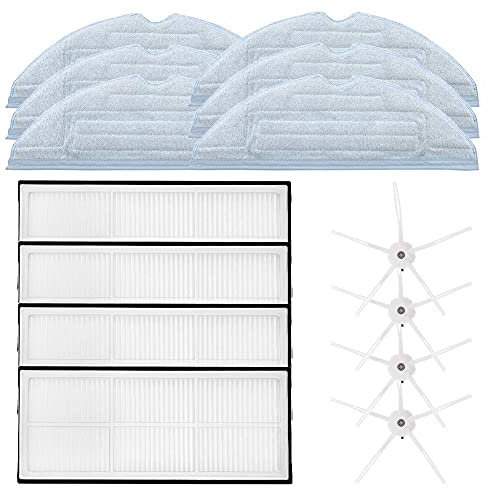 Parti di ricambio per Xiaomi Roborock T7 T7S S7 T7Plus T7SPlus Kit di accessori per aspirapolvere robot Confezione da 4 filtri Hepa e 4 spazzole laterali e 6 panni per mocio