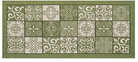 BIANCHERIAWEB Küchenteppich, rutschfest, waschbar, Küchenläufer, Maße: 55 x 115 cm, hergestellt in Italien, mit grünem Majolika-Design, Teppichläufer, waschbar und bügelbar.