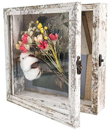 GraduationMall Weiß 20x20cm 3D Bilderrahmen Tief Objektrahmen Schaukasten Türvitrine Retro Weiß,Geschenk für Hochzeit Bouquet Medaillen Erinnerungsbox