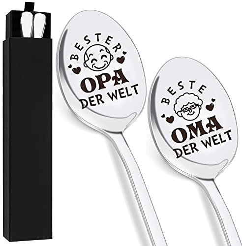 2er Edelstahl Kaffeelöffel, Lang Löffel Weihnachtsgeschenke für Oma und Opa, Personalisiert Löffel mit Gravur Beste Oma und Opa der Welt, Geburtstag Geschenke für Oma Opa zu Weihnachten Lustig