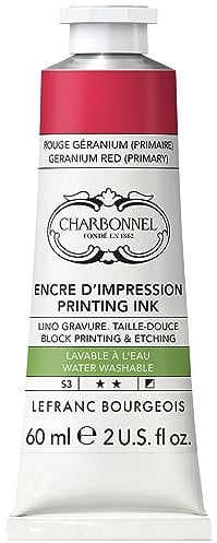 Lefranc Bourgeois 301494 Charbonnel, wasserabwaschbare Kupferdruckfarbe mit ausgezeichnete Lichtechtheit, Vegan, 100% Lösemittelfrei - 60ml Tube - Geranienrot (Primär)