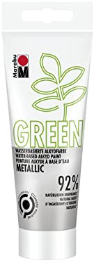 Marabu 14500050782 - GREEN LINE Alkyd-Farbe, metallic-silber, 100 ml Malfarbe auf Wasserbasis, klimaneutral, matt, lichtecht, wetterfest (nach 24h Durchtrocknung), 92 % aus natürlichen Rohstoffen