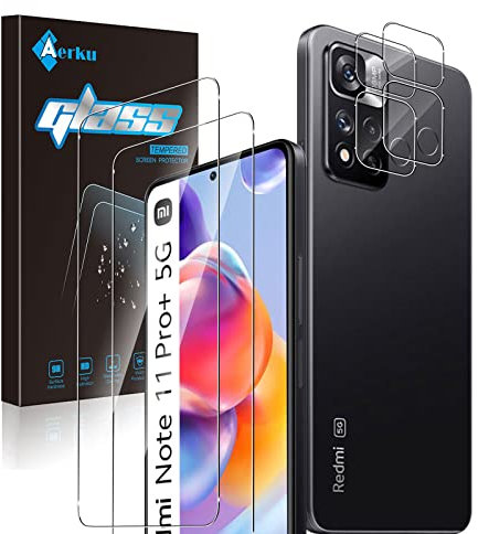 Aerku Protector de Pantalla para Xiaomi Redmi Note 11 Pro+ / Redmi Note 11 Pro Plus 5G + Protector de Lente de Cámara [2 + 2 Piezas], 9H Ultra Resistente Cristal Templado Vidrio Templado