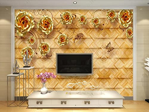 Mural Wallpaper Golden Rose Wood Grain Photo Wallpaper 3D Effect Living Room Bedroom Decoration Wall Covering