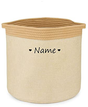 TONYFY Zusammenfaltbar Aufbewahrungsbox Korb mit Personalisiertem Namen, Rechteckige Aufbewahrungsbox für Hundespielzeug, Hundemäntel, Hundebekleidung und Katzen Hunde Zubehör (Herz Gelb Khaki)