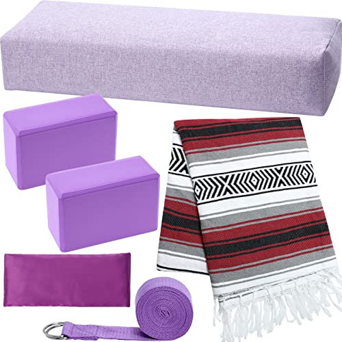 6-teiliges Yoga-Set mit rechteckiger Yoga-Nackenrolle, Yoga-Decke, Yoga-Blöcke mit Gurt, Augenkissen für Übung, Workout, Stretching, Meditation, Outdoor, Camping, Pilates, Fitnesszubehör