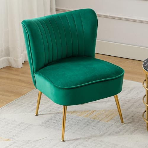 chairus Samt Polsterstuhl mit Metallbeinen Gepolsterter Einzelsofa Moderner Lesesessel für Balkon Wohnzimmer (Grün-1er)