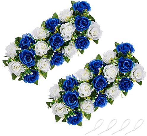 NUPTIO Kunstblumen Mittelstücke für Tische 2 Stück Königsblaue Blumen 50cm Lang Gefälschte Rosen Arrangements Seide Floral Mittelstück für Hochzeit Geburtstag Party Essen Tisch Läufer Dekor