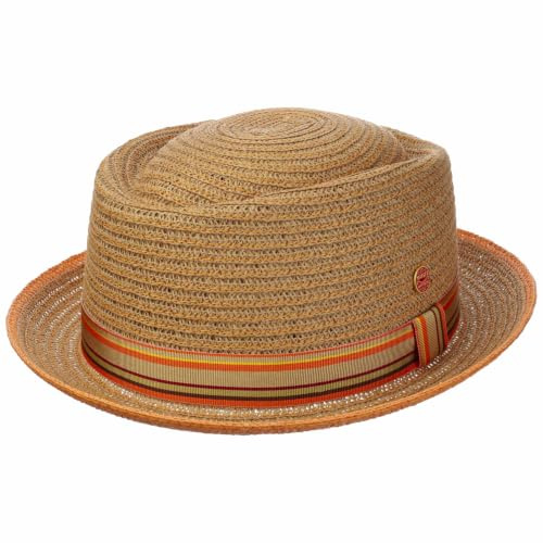 Mayser Andy Pork Pie Strohhut Bortenhut Packable Herren Frühling Sommer orange 59 cm