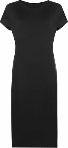 Prime fashions Womens Ladies Plain Bodycon Short Cap Sleeve Maxi/Midi Dress Round Neck Casual, Black, S-M (8-10)