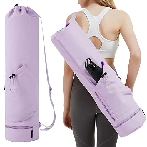 Yogatasche mit Nassfach und Flaschentasche Sporttasche Damen Verstellbarer Schultergurt Gym Yoga Tasche für Pilates Yogamatten & Yoga-Zubehör, Lila(Patent Angemeldet)