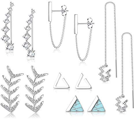 Dochais 6 Paar Ohrstecker Silber Set für Damen Meerjungfrau Ozean Ohrringe Kletterer CZ Ohrmanschette Earcuffs für Mädchen Kettenglied Tropfen Ohrringe Boho Statement Schmuck für Frauen Geschenk