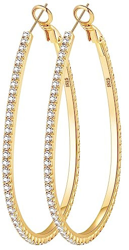 PRETOLE 925 Sterling Silber Strass Creolen Große ovale Gold Creolen Extra große Creolen Gold Creolen für Damen