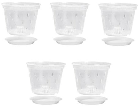 ISTOVO 7 - 5 Blumentöpfe und Untertöpfe Orchideentöpfe mit Bohrungen Transparent Kunststoff Orchideen zum Umpflanzen